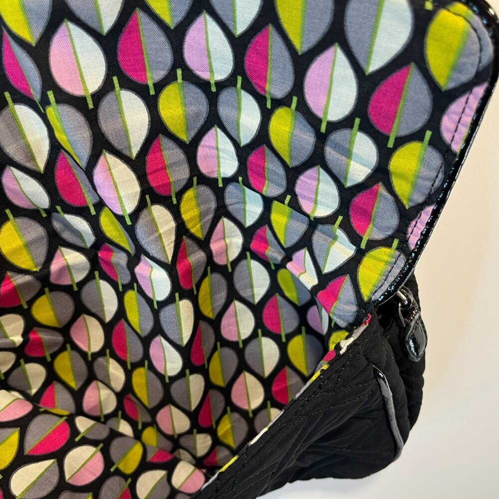 Vera Bradley Quilted Black Shoulder Bag with Leaf Lining - EUC - Picture 3 of 7